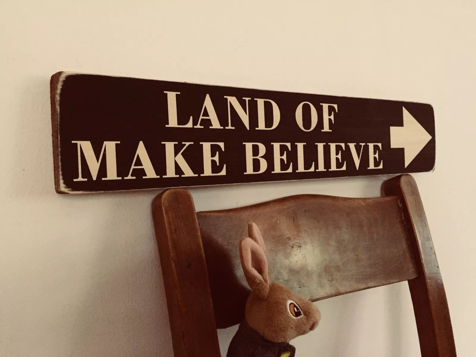 LAND OF MAKE BELIEVE vintage style wooden handcrafted hand painted traditional sign rustic signs