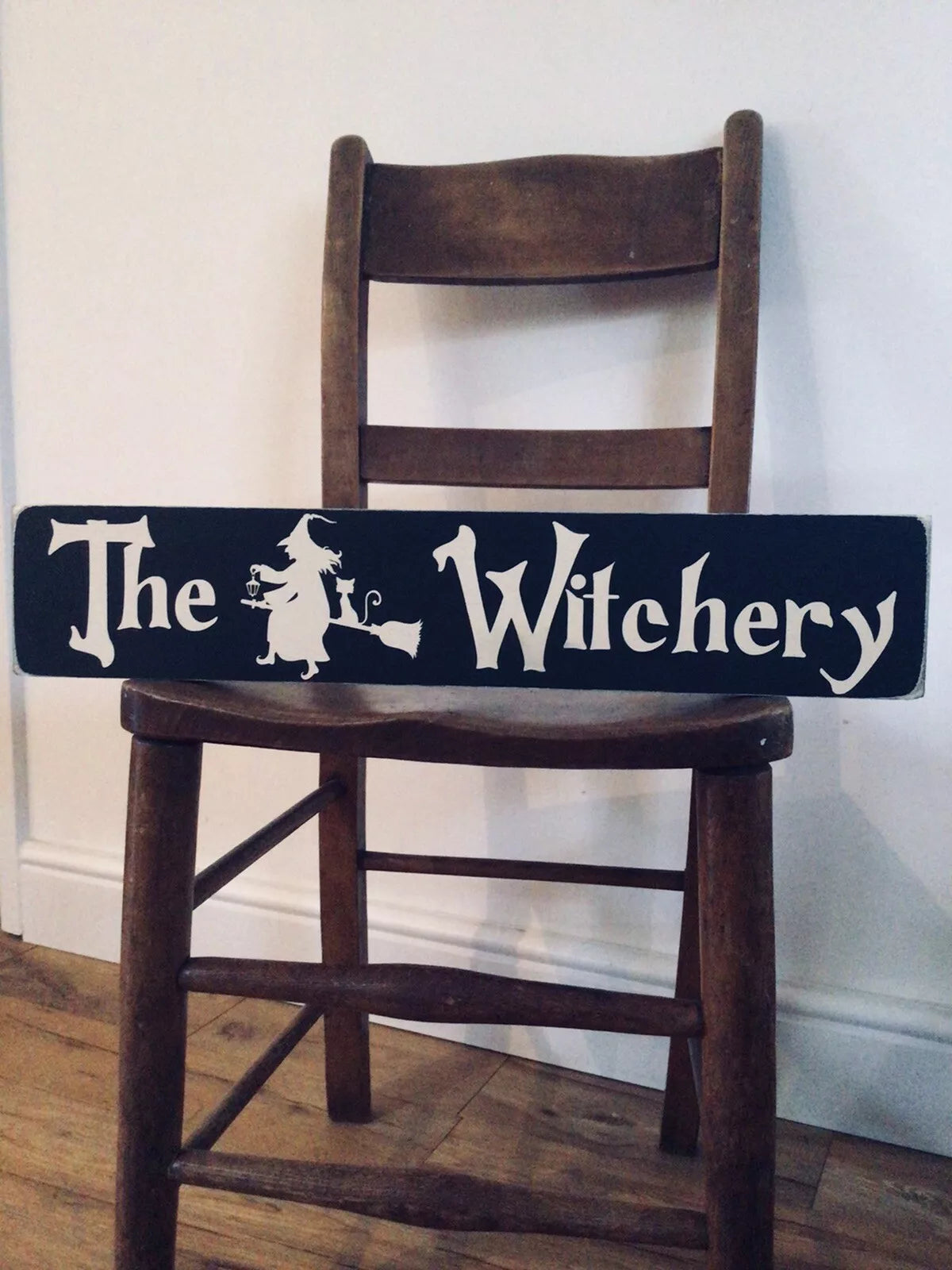 THE WITCHERY vintage wooden style handcrafted hand painted traditional sign