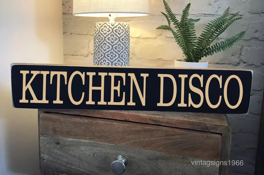 KITCHEN DISCO  vintage wooden style handcrafted hand painted traditional sign