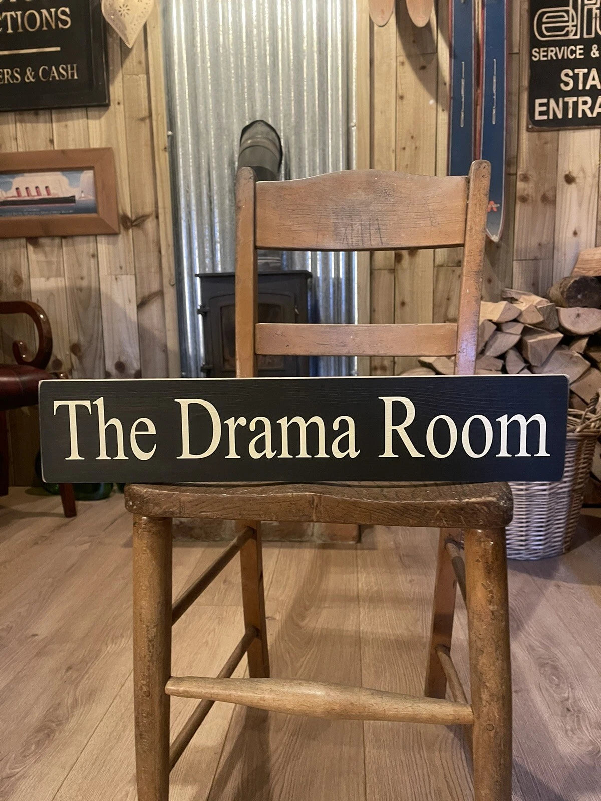 THE DRAMA ROOM sign wooden vintage style
