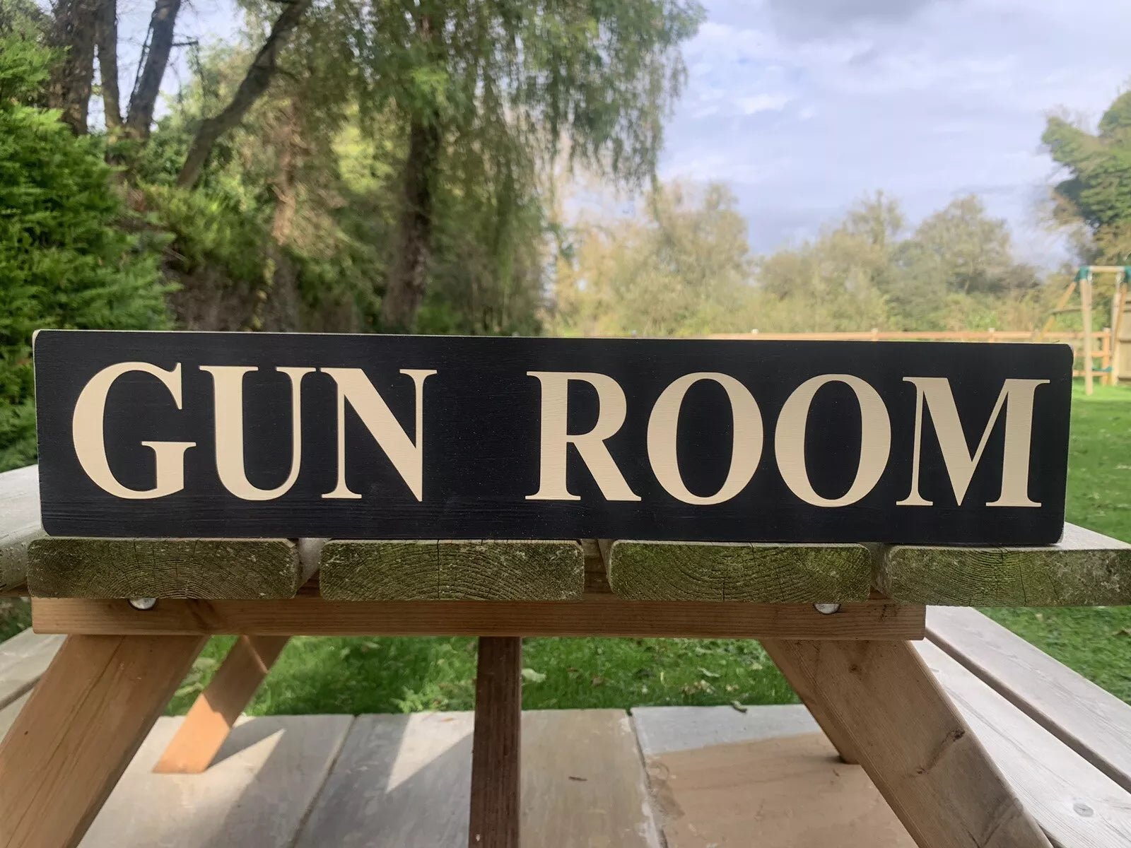 GUN ROOM sign wooden vintage style.