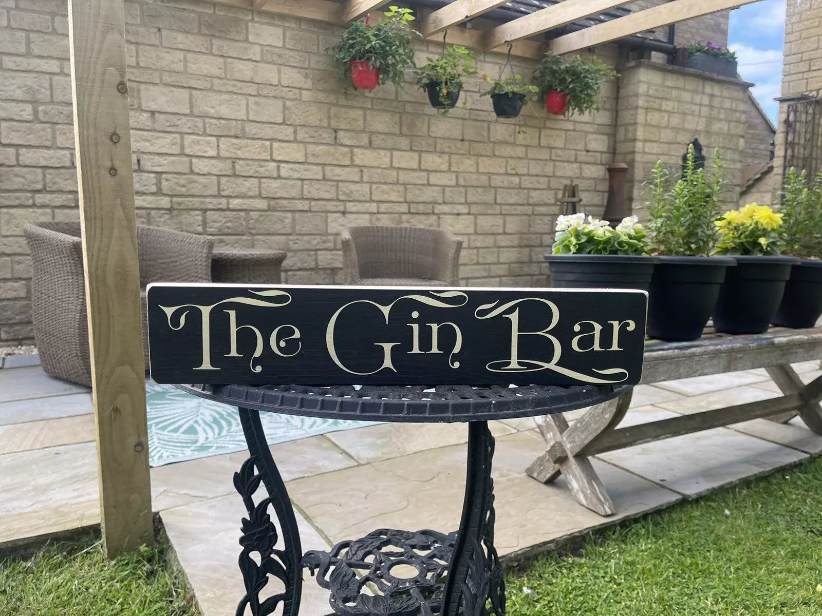 The Gin Bar sign wooden vintage style HOME signs
