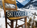 Ski lodge sign wooden vintage style.