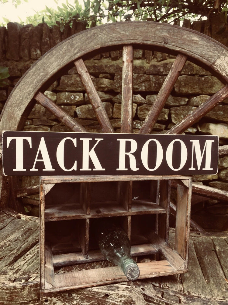 Vintage wooden Tack Room sign hand painted on natural wood