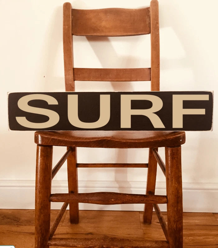 SURF  vintage wooden style handcrafted hand painted traditional sign