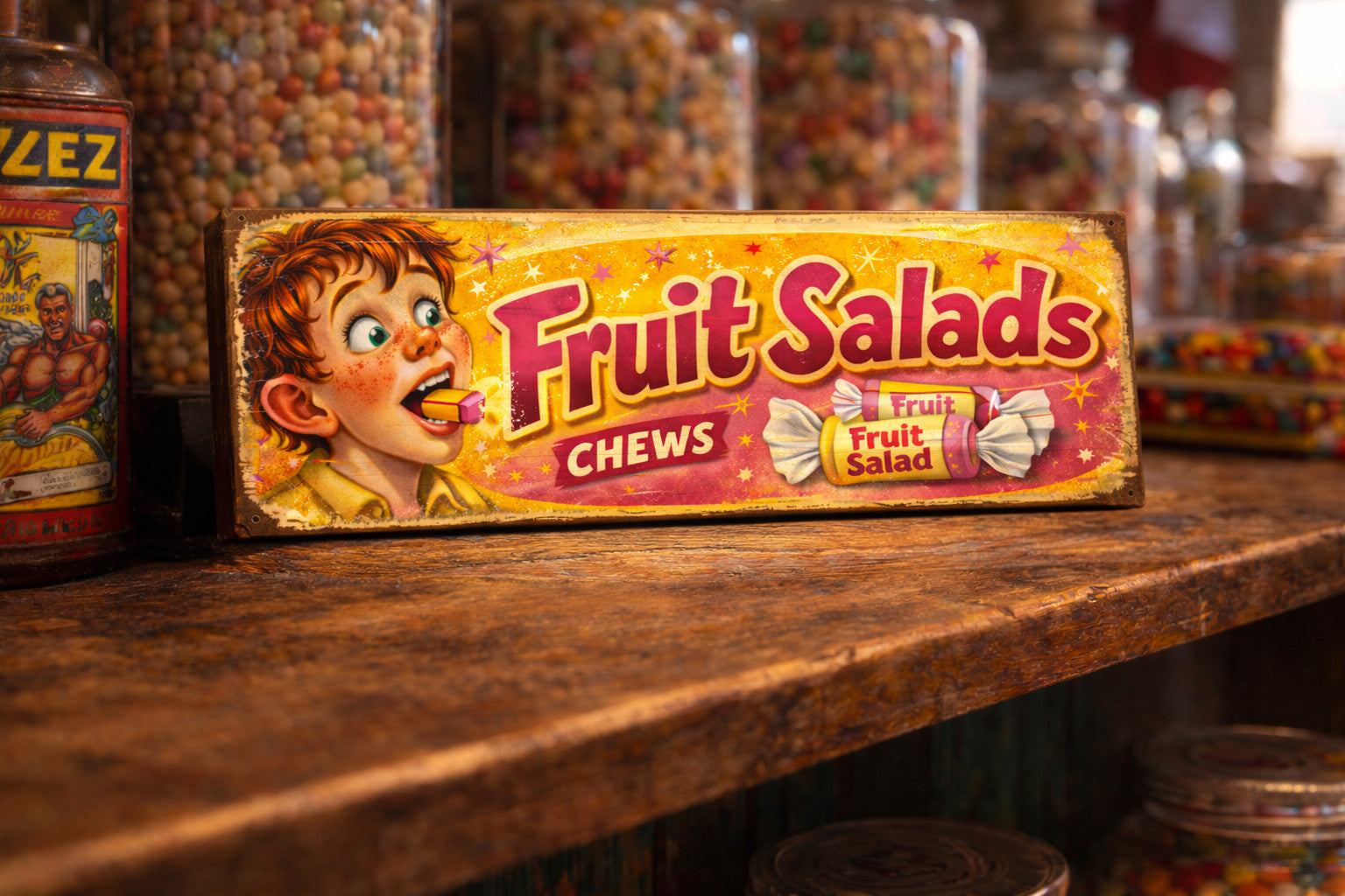 Fruit Salads Sign Vintage Sweet shop signs wooden advertising 70s Retro Signs