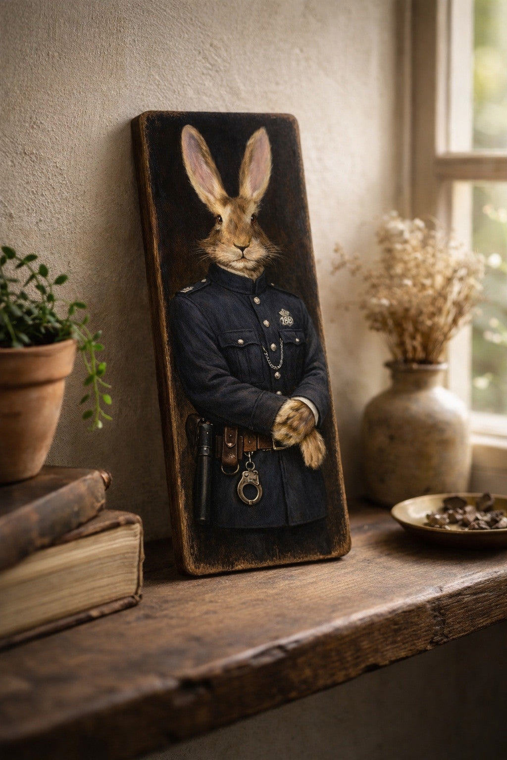 Hare Police Art wooden plaque Vintage style Animal Rabbits Bunny POLICE 28cm