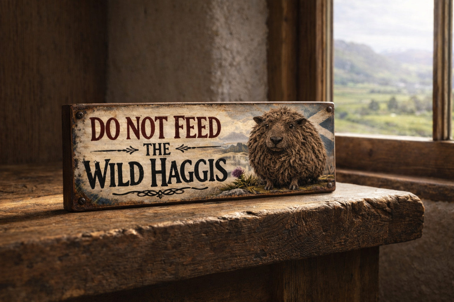 Haggis sign picture vintage style wooden plaque Scotland HAGGIS Art fun