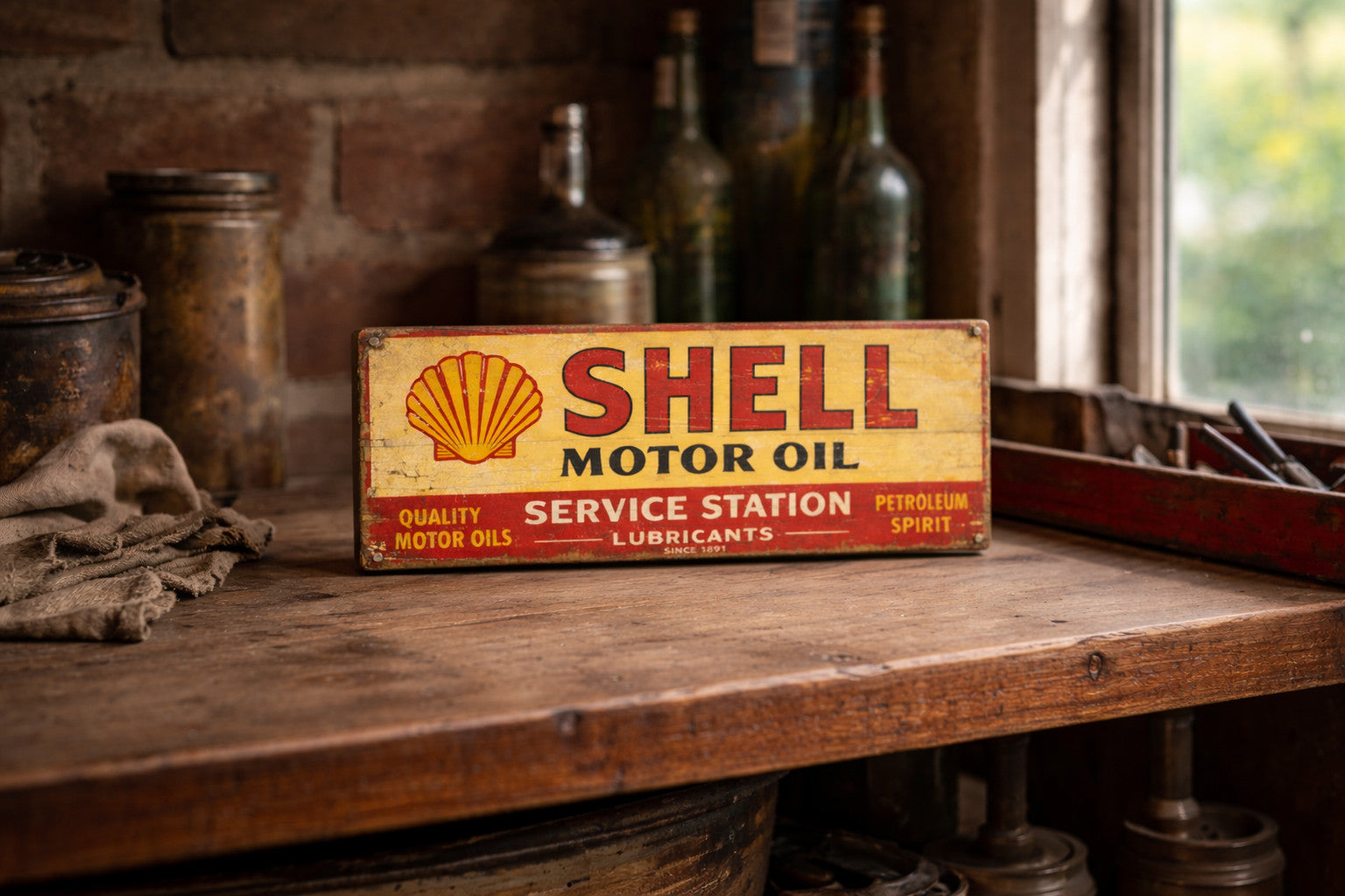 Shell oil sign inspired vintage style wooden garage signs oil motor race F1 28cm