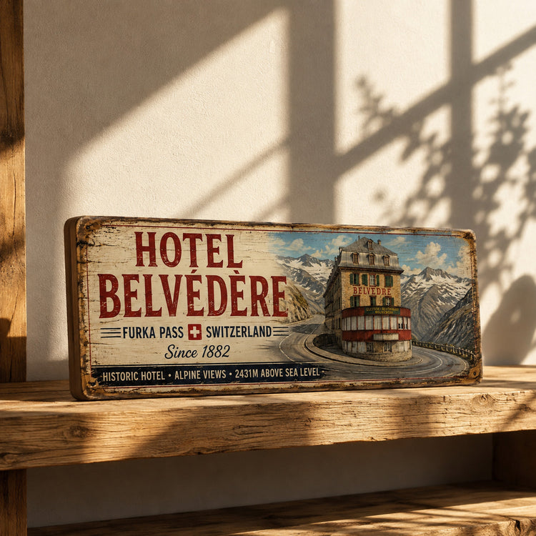 Hotel Belvedere Switzerland Furka Pass 007 Vintage Style wooden sign 28cm
