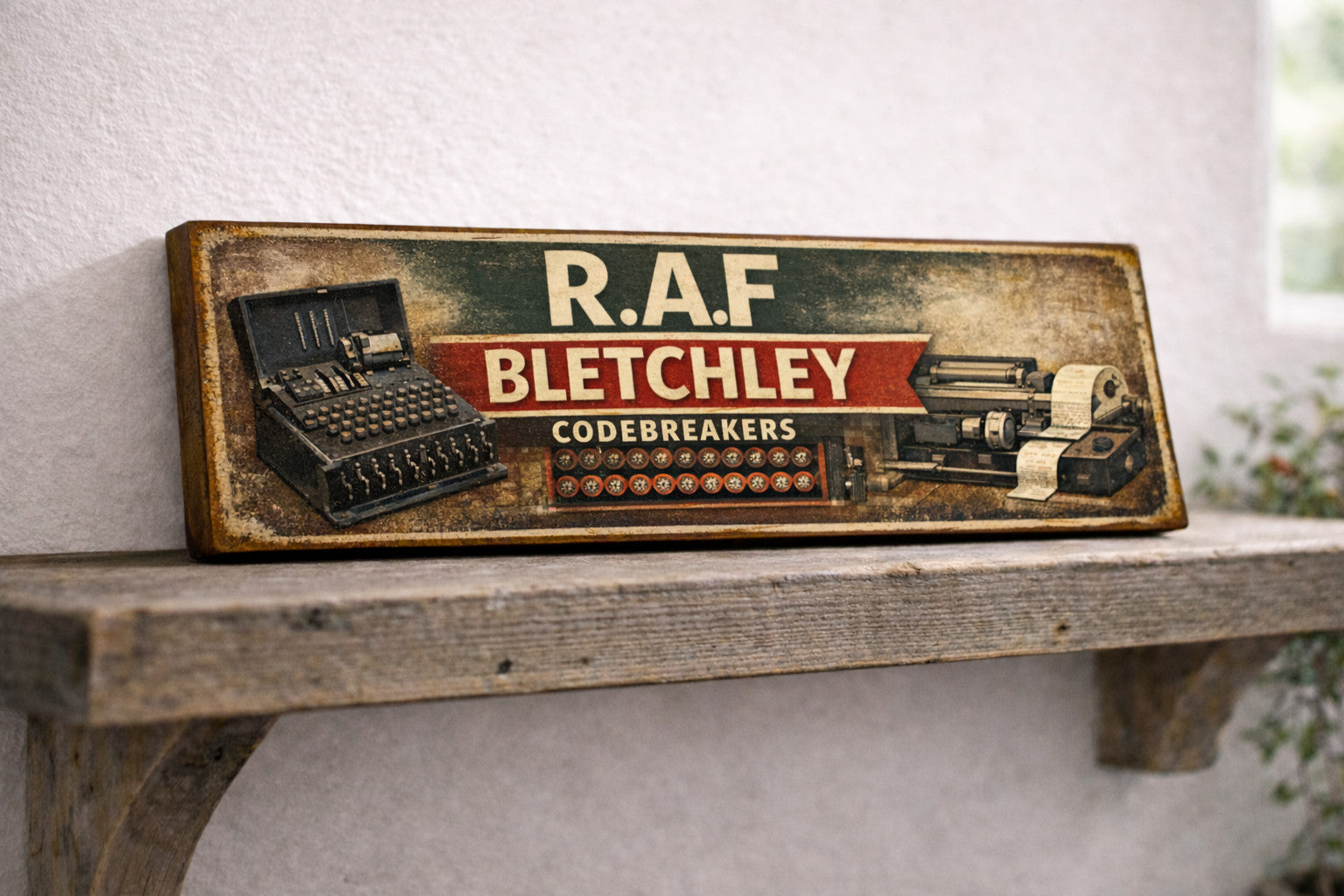 RAF Bletchley sign plaque wooden vintage style 28cm BLETCHLEY military