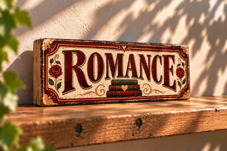 Romance Book Sign Library Vintage Style Wooden Sign Bookshop Reading