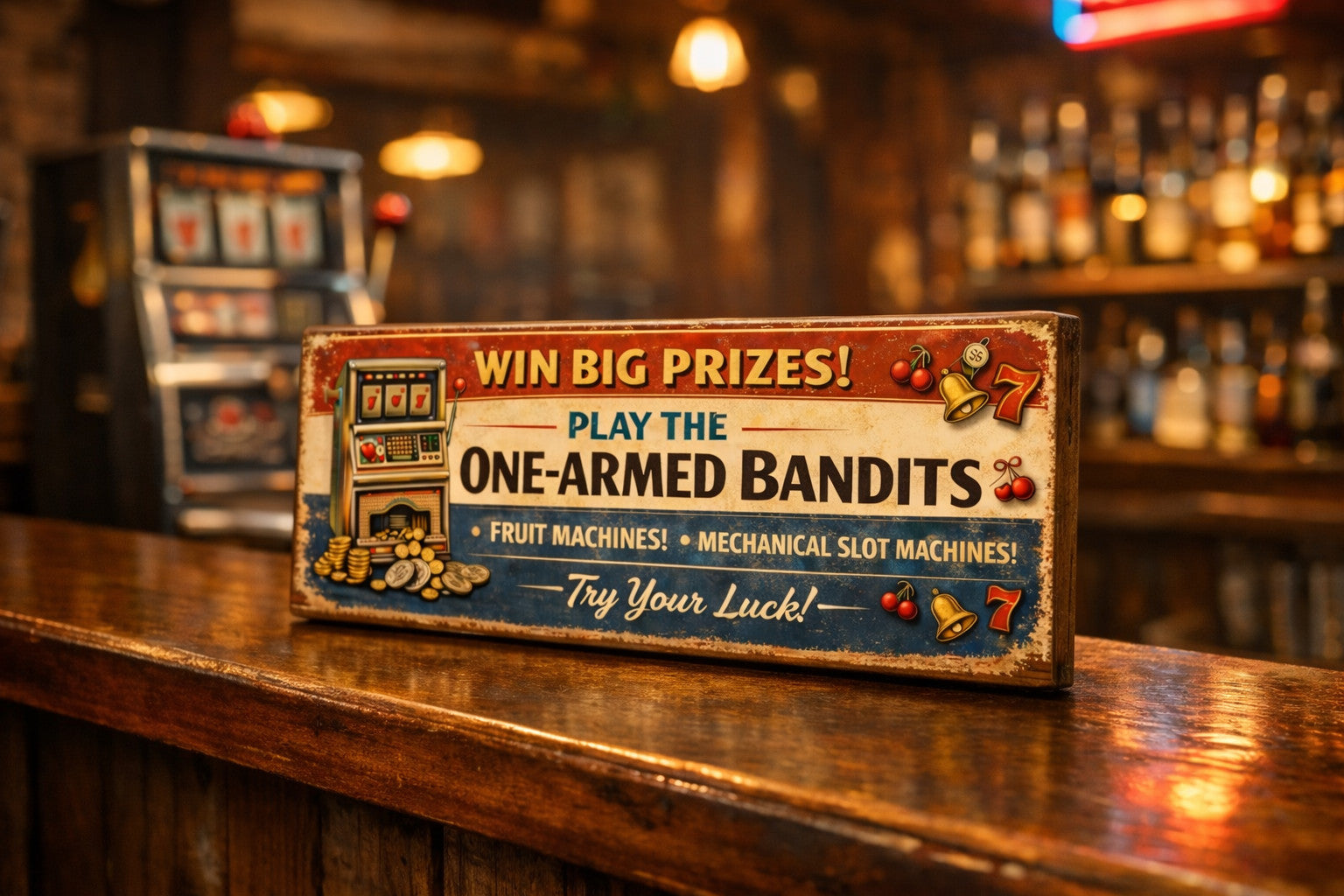 One Armed Bandits Sign Fruit Machine slot Vintage classic style Old 28cm