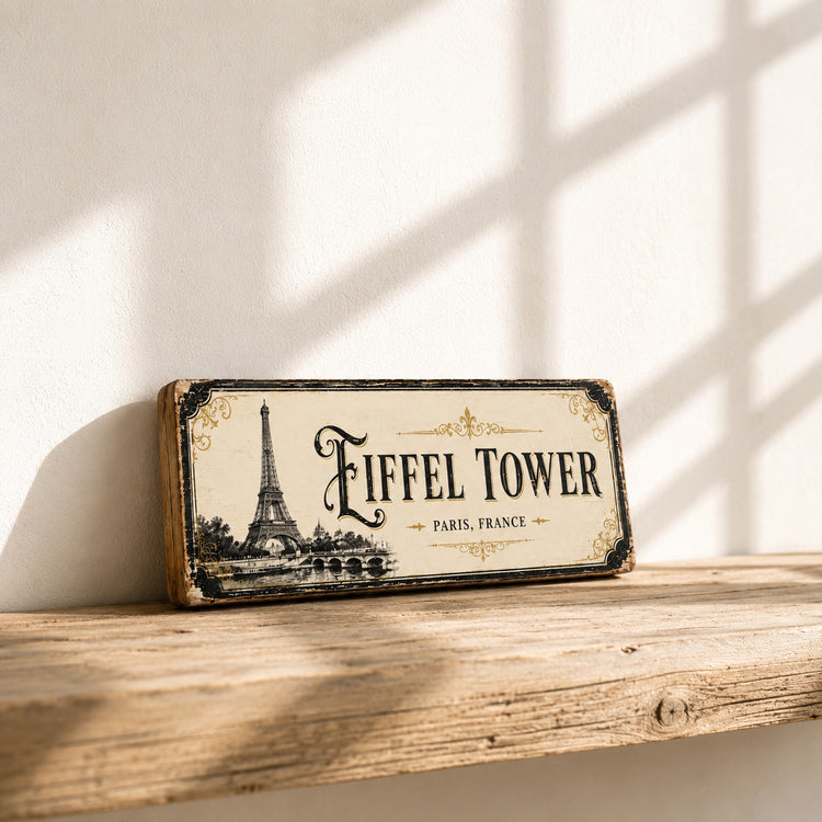 Eiffel Tower French Sign Vintage style  Paris France wooden Kitchen Snug