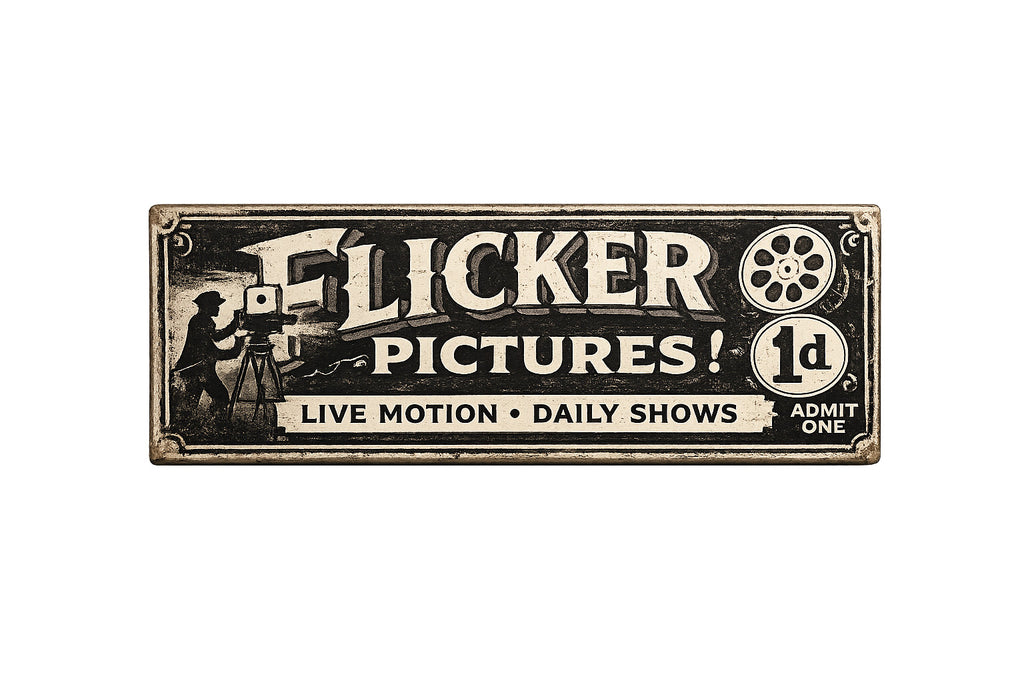 Old Flicker pictures vintage style wooden sign 28cm movie picture house