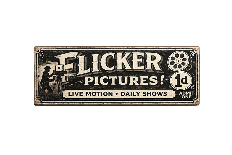 Old Flicker pictures vintage style wooden sign 28cm movie picture house