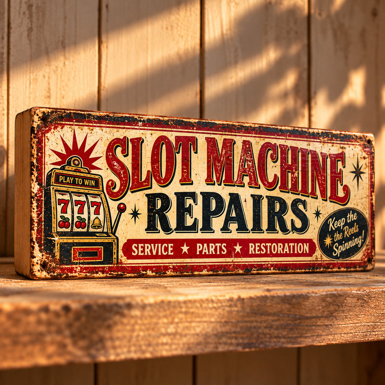 Vintage Slot Machine Repairs Wooden Sign Retro Arcade Fruit Machine Man Cave