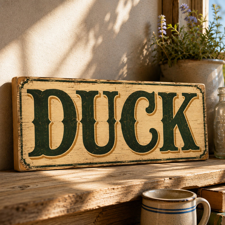 Duck Sign Please Mind Your Head Wooden Warning Doorway Signs Vintage Style 28cm