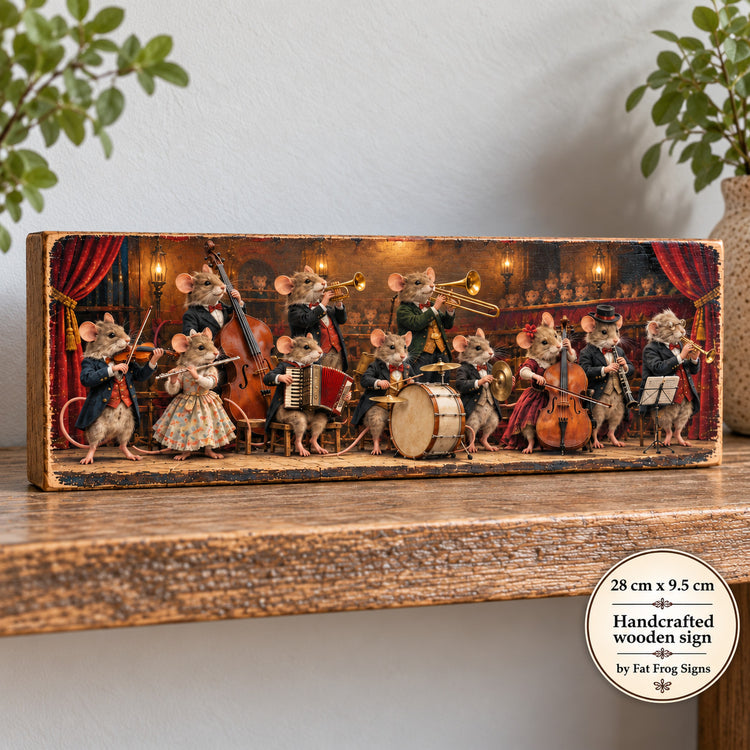 Mouse Art Band scene Wooden Sign Cottage Cosy Orchestra Wall Art Mice Vintage