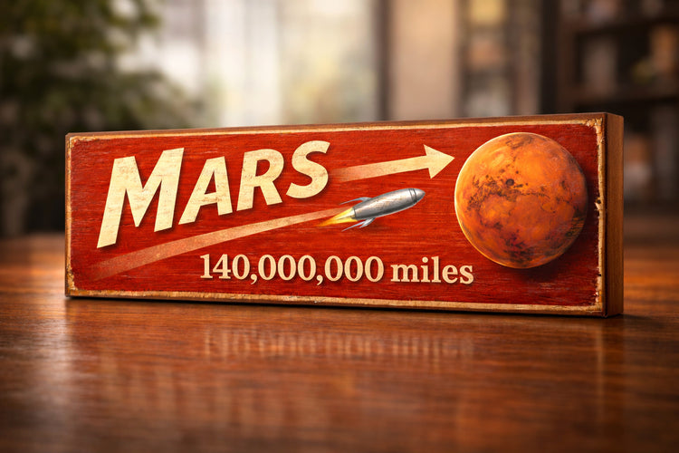 Mars Sign Space MARS Astronomy Wooden Vintage Style Wall Plaque Astronaut