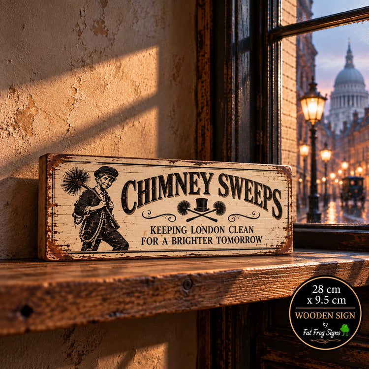 Chimney Sweep Wooden Sign vintage London British Style Plaque Rustic Wood
