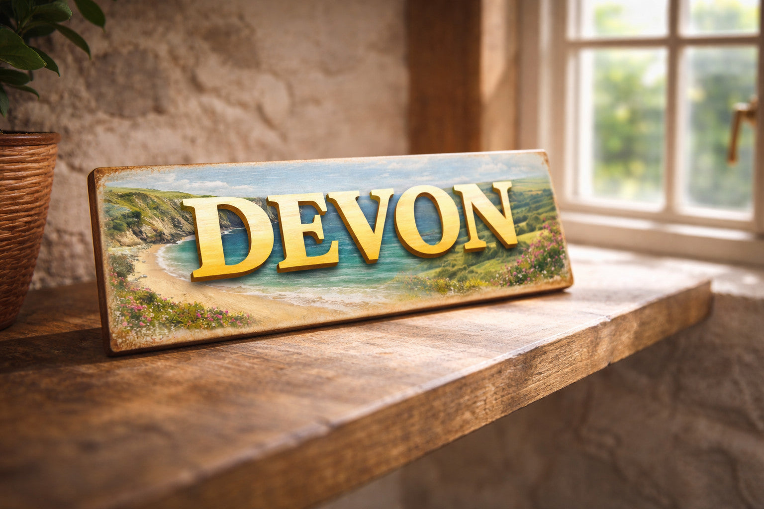 Devon plaque sign vintage style coast holiday 28cm beach DEVON