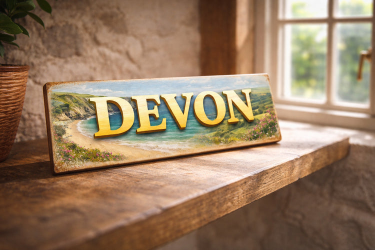 Devon plaque sign vintage style coast holiday 28cm beach DEVON