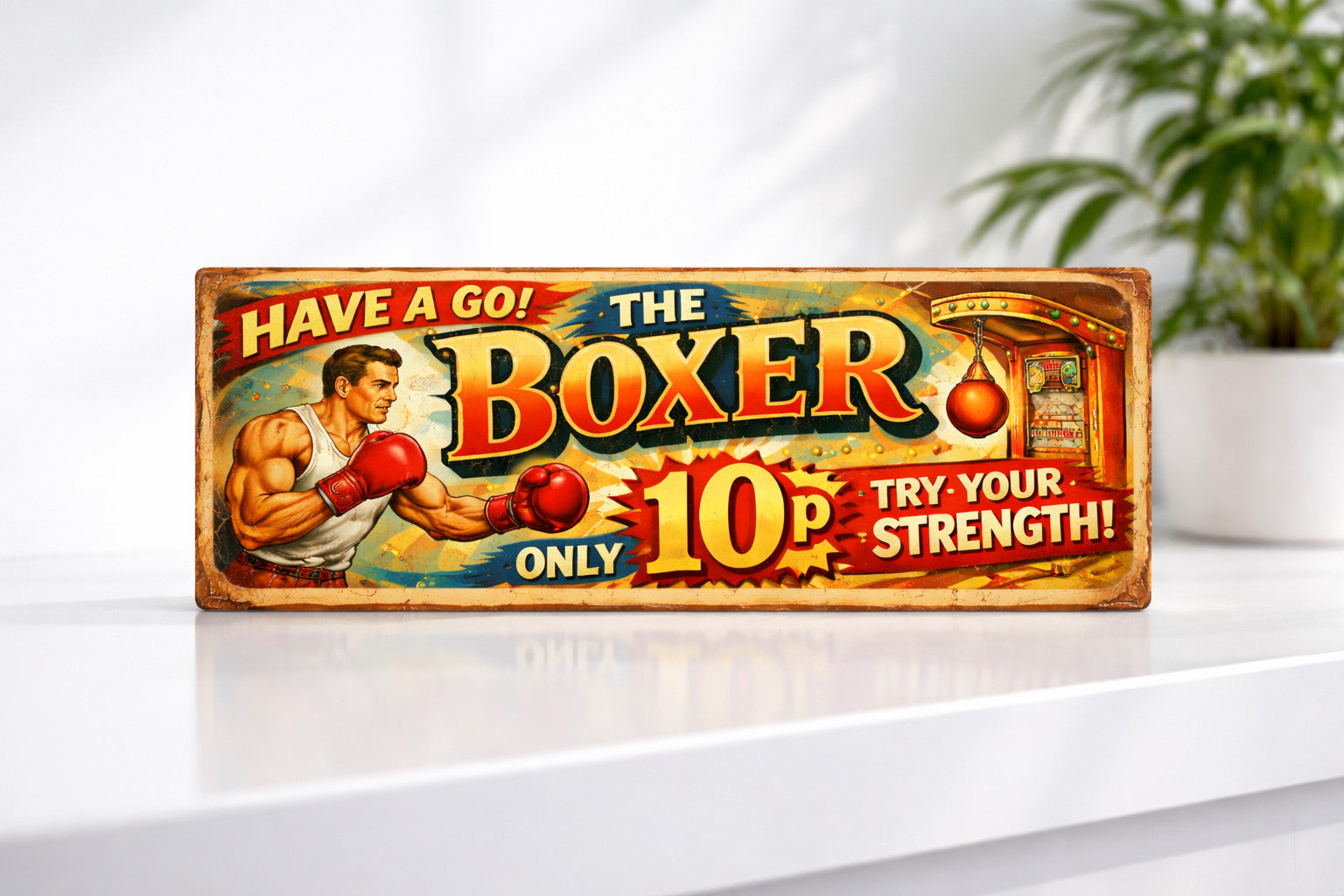 Fairground sign Boxer circus signs 70s wooden 28cm Punch Ball Game