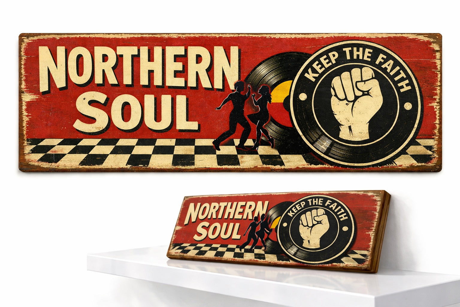 Northern soul sign dancing Motown, vintage style wooden plaque gift