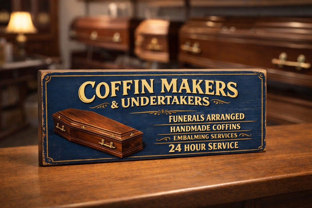 Coffin Makers Sign undertakers Vintage style signs wooden classic signage 28cm