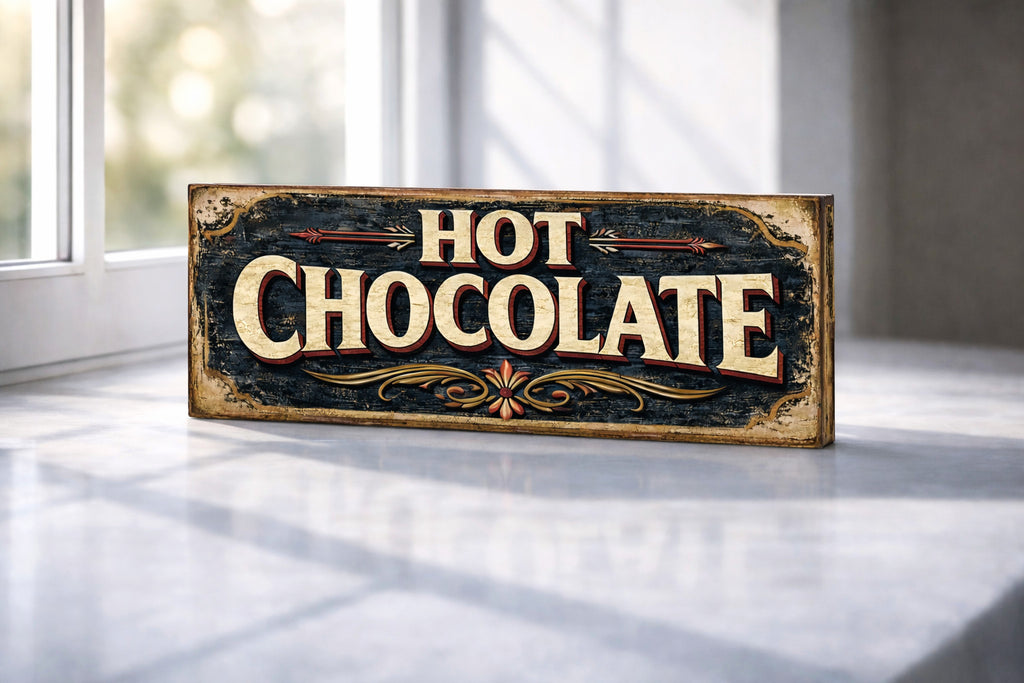 Hot Chocolate Sign Vintage Style wooden Signs Rustic 28cm cosy kitchen