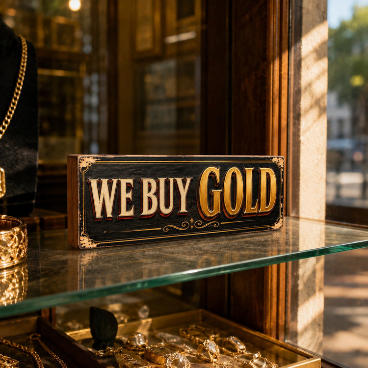 Gold vintage style We Buy Gold Sign wooden signs Jewellery Antique WE BUY GOLD