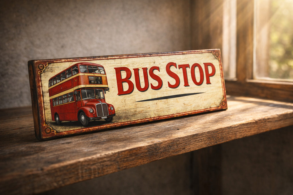 Bus Stop Sign Vintage style BUSES British classic double decker wooden signs