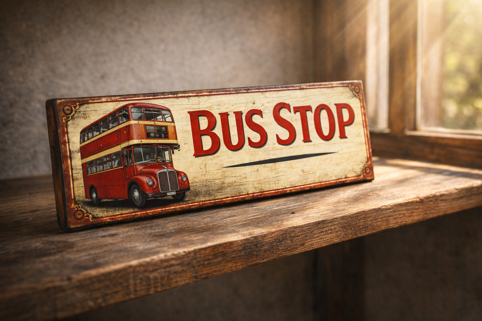 Bus Stop Sign Vintage style BUSES British classic double decker wooden signs