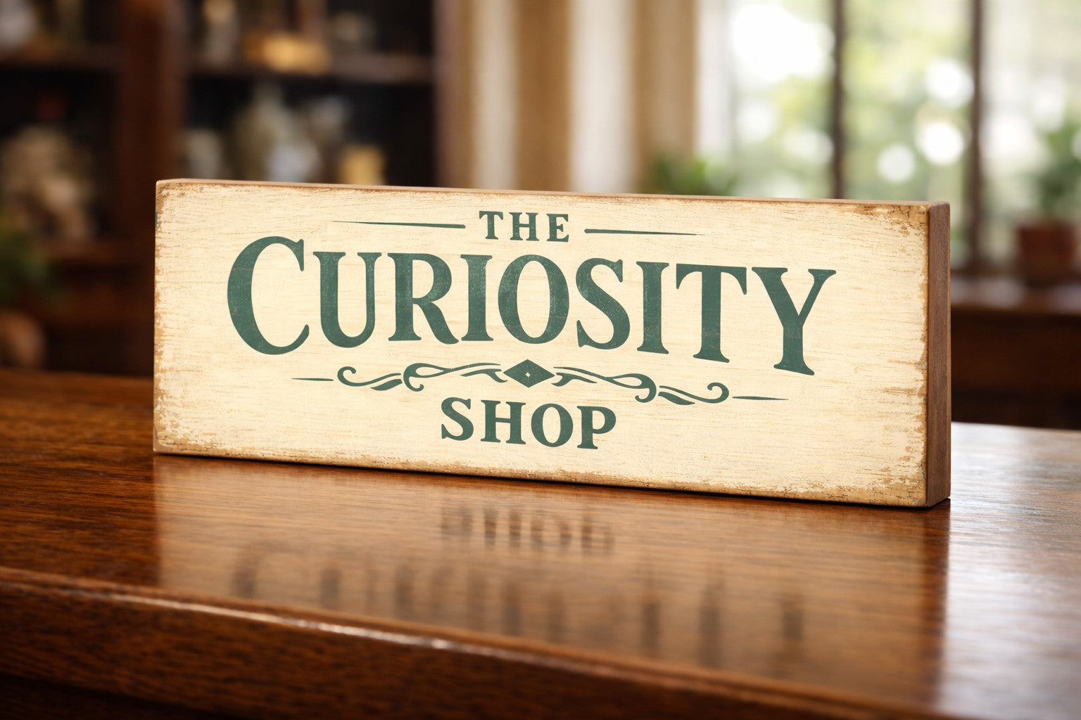 Curiosity shop sign wooden vintage style shop signs CURIOSITY SHOP 28cm