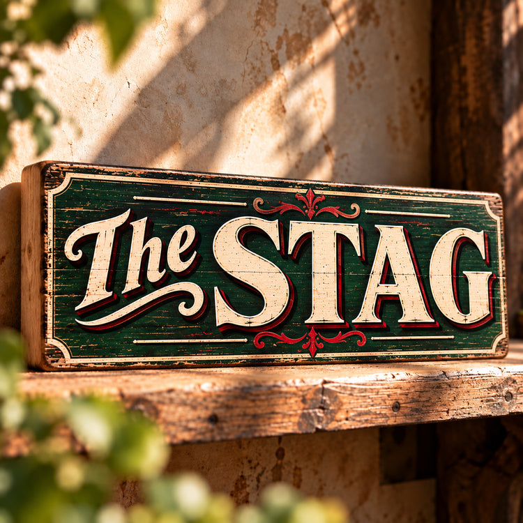 The Stag Sign Vintage Style Wooden Old Fashioned Classic Bar British Pubs