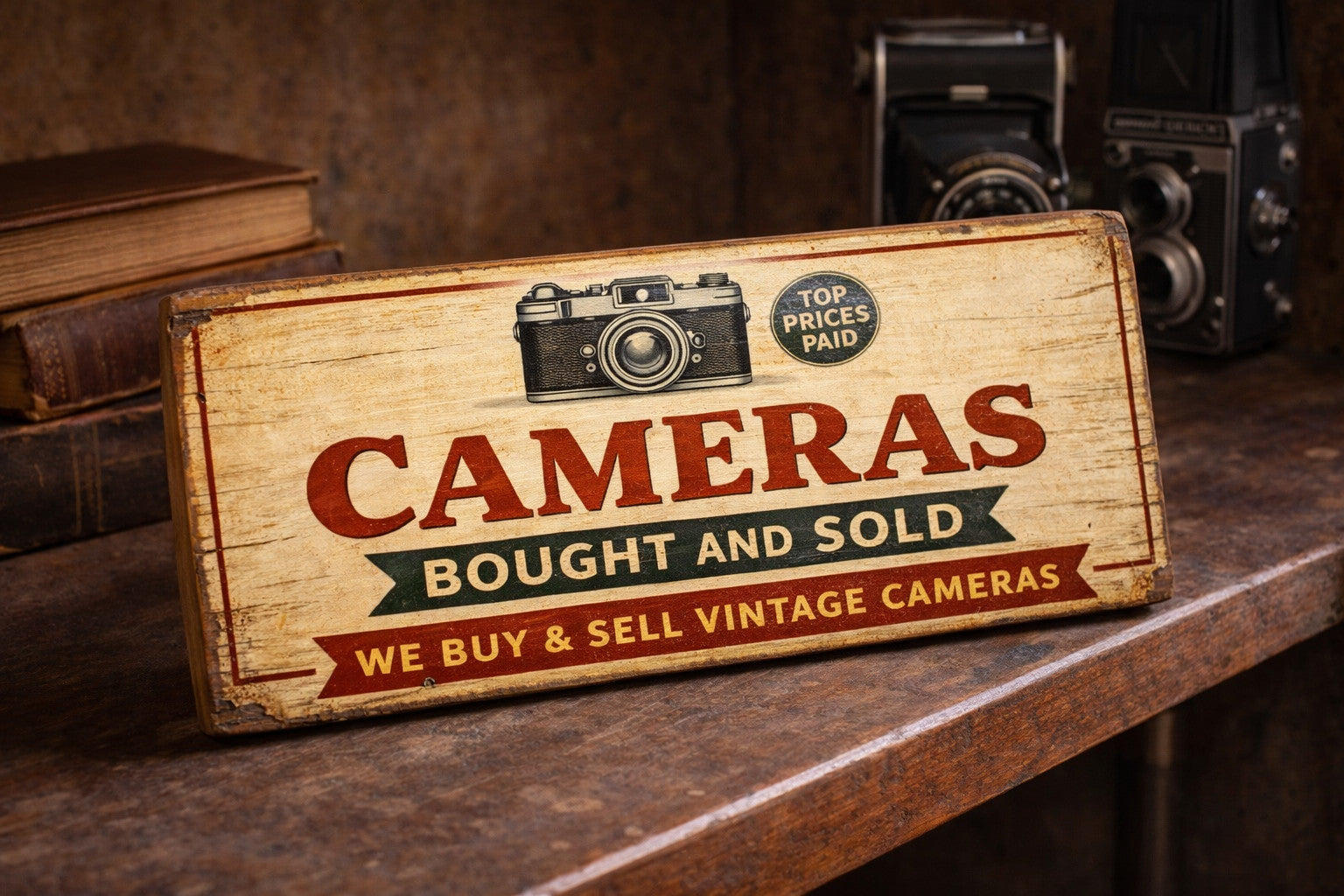 Classic Cameras sign vintage old style wooden signs CAMERA 28cm