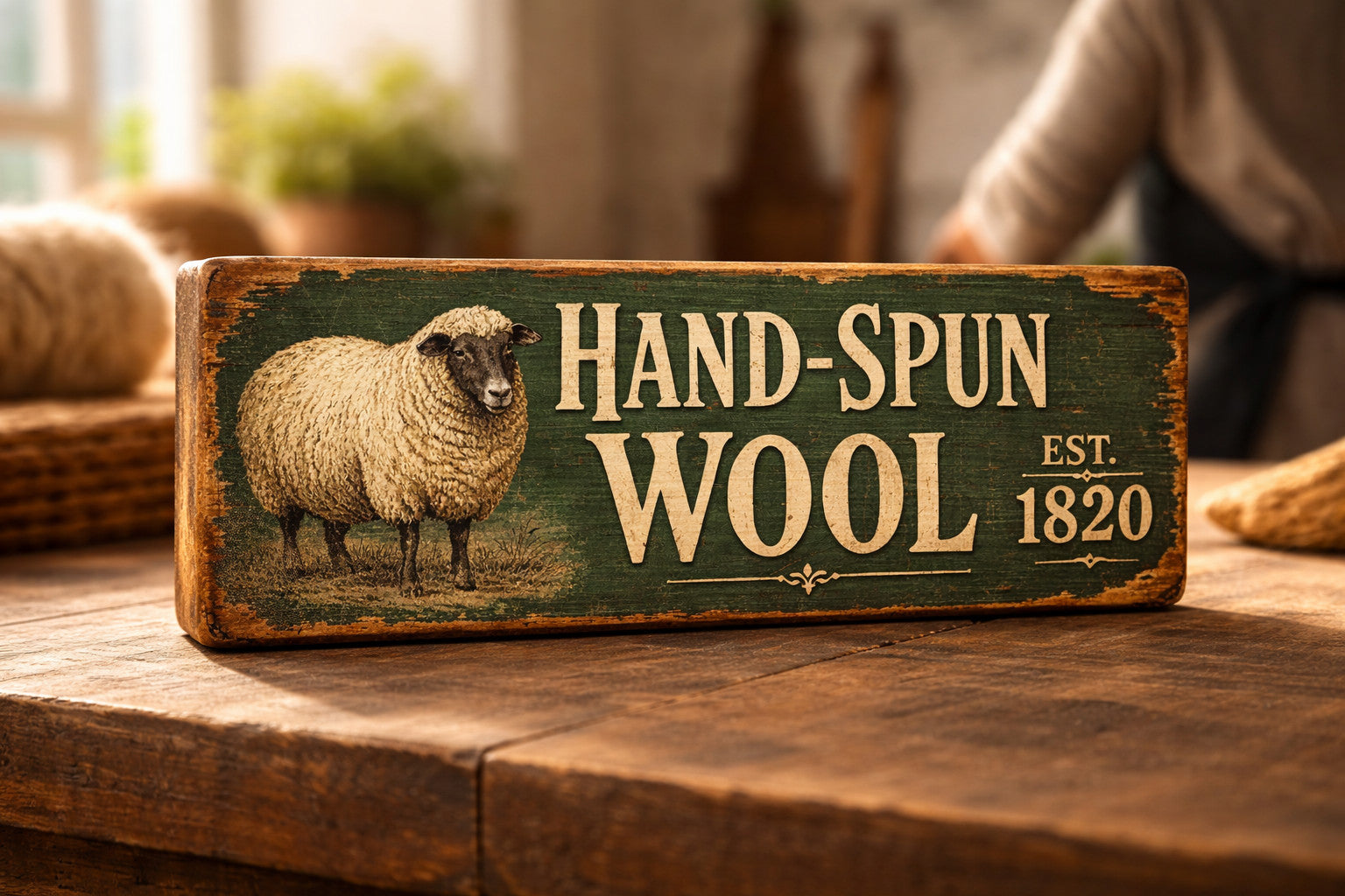 Sheep Wool vintage style sign Kitchen signs hand spun wool 28cm wooden signs
