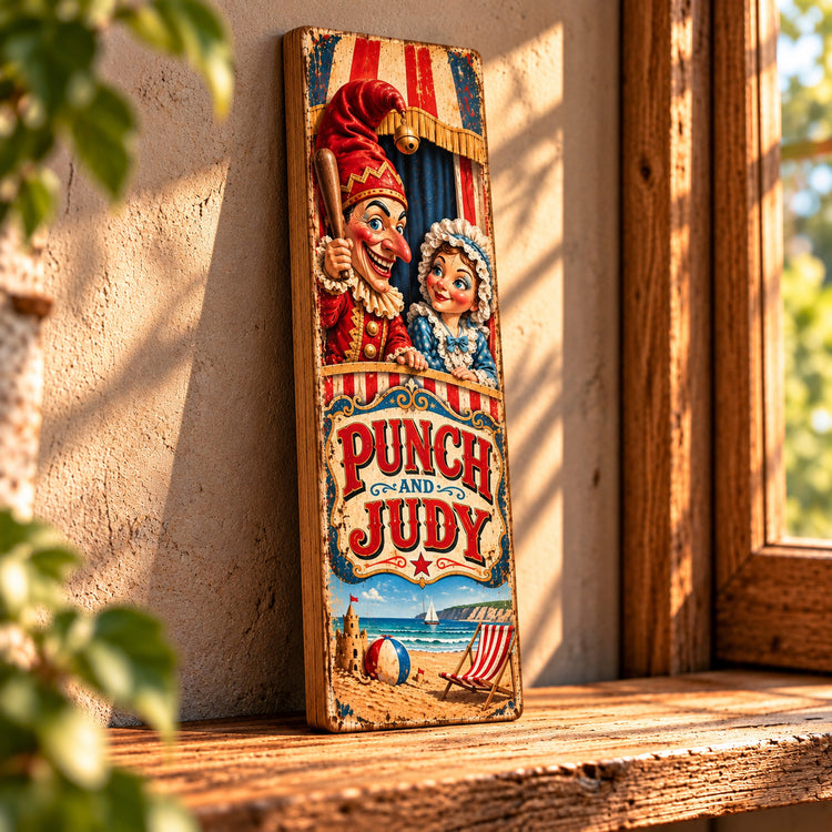 Punch & Judy sign vintage style seaside puppets old antique signs wooden pear