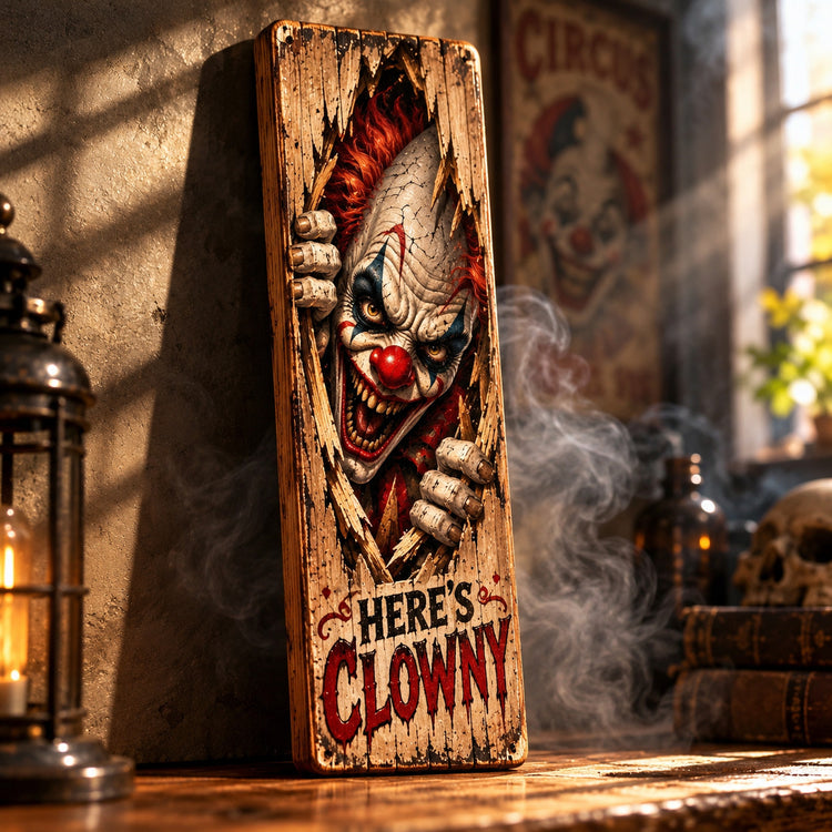 Clown Sign wooden plaque vintage style fairground CIRCUS Clowns Horror CLOWN ART