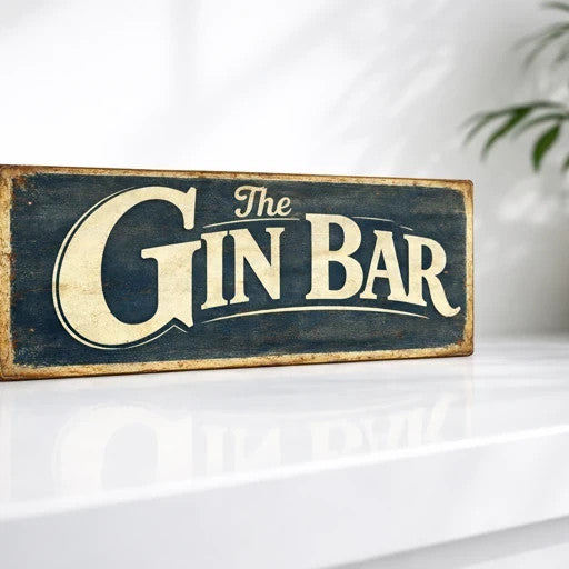 Gin Bar Vintage Style Sign Handmade Wooden 28cm Pub Drink Wall Decor plaque