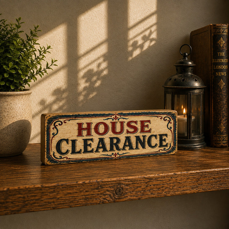 House Clearance Sign Wooden Vintage Antique Style Advertising shop Signs 28cm