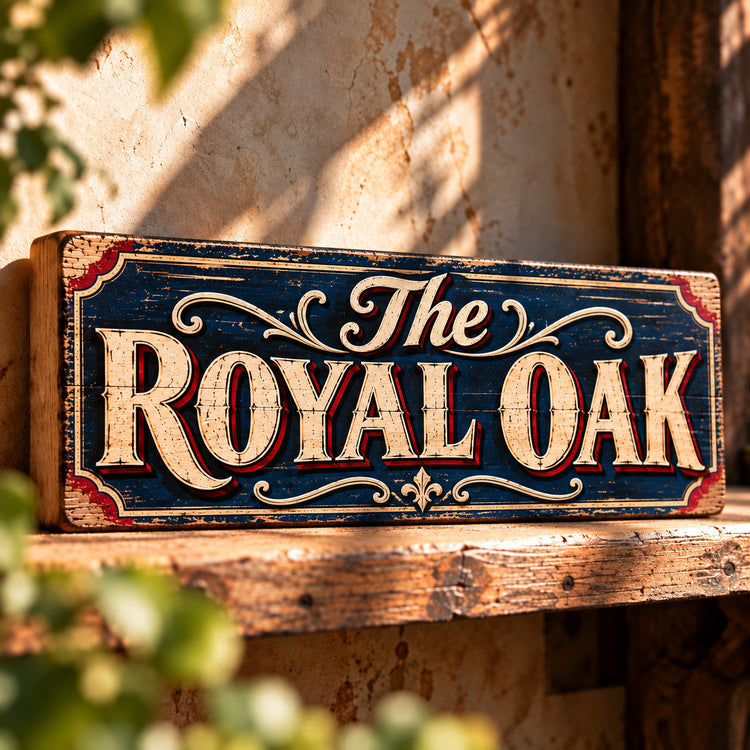 The Royal Oak Sign Vintage Style Wooden Old Fashioned Classic Bar British Pubs