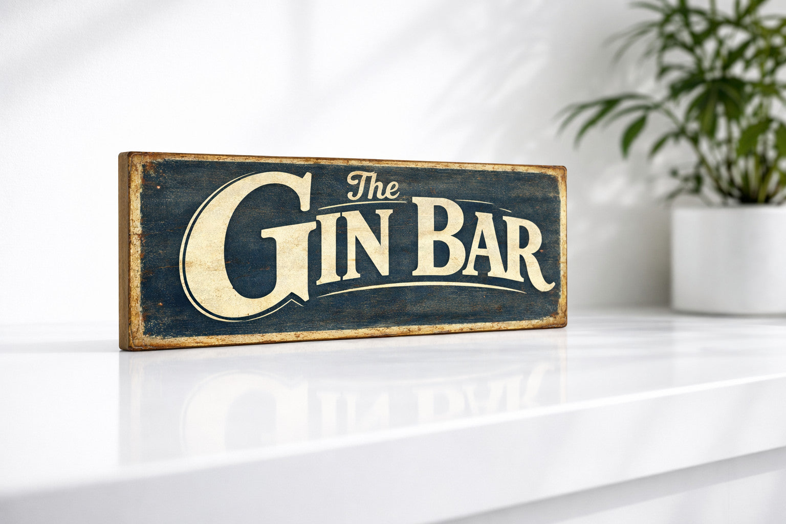 Gin Bar Vintage Style Sign Handmade Wooden 28cm Pub Drink Wall Decor plaque