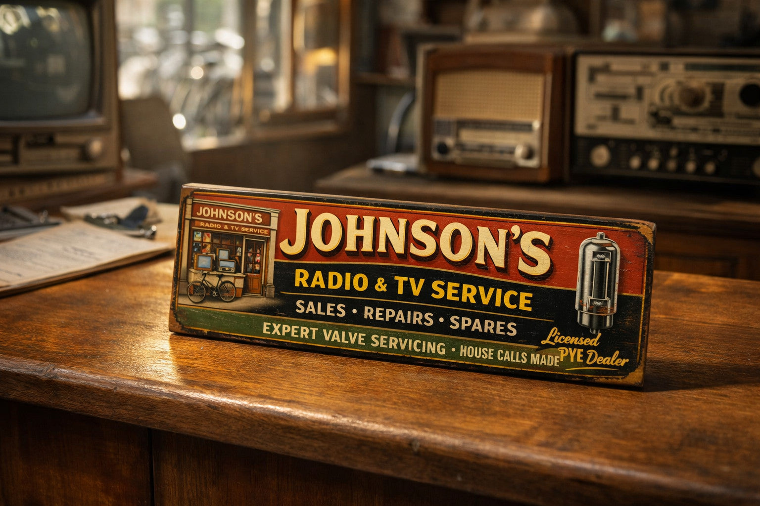 Wireless Radio Signs Vintage radio TV valves shop signs 28cm