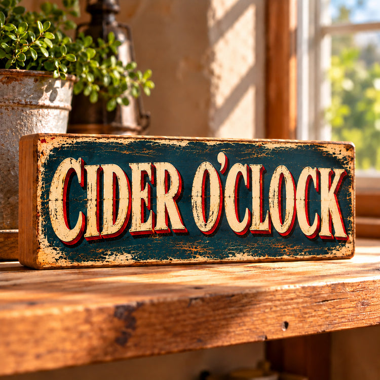 Cider Sign Gift CIDER O'CLOCK funny wooden signs Vintage Style 28cm