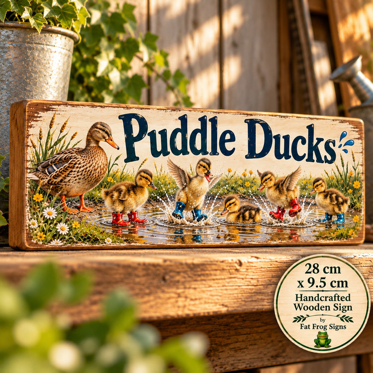Duck Art Woodland scene Wooden Sign Cottage Puddle Ducks Wall plaque DUCK