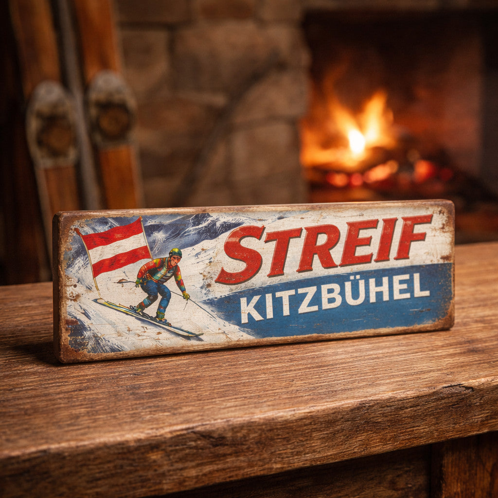 Ski sign Streif Kitzbuhel wooden ski slope signs skiing apres ski