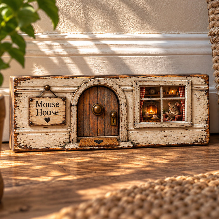 Mouse Art house wooden sign cosy signs Mouse Hole mice skirting boar home 28cm