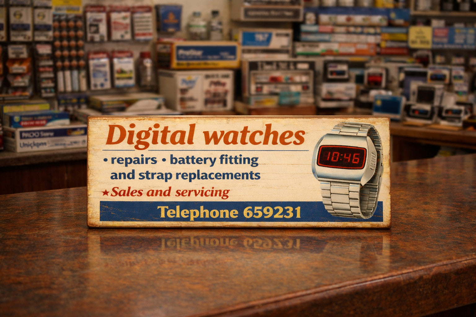 Digital Watch Sign Classic Vintage Retro Style Sign WATCHES 70s 60s